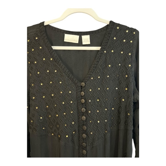 Soft Surroundings Embroidered Black Button Down Maxi Dress Size Large Whimsygoth - Picture 2 of 5